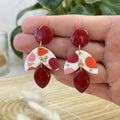 Triple Leaf Earrings Red, Orange, Pink