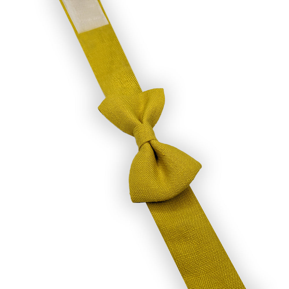 Noeud papillon enfant lin spirant jaune moutarde