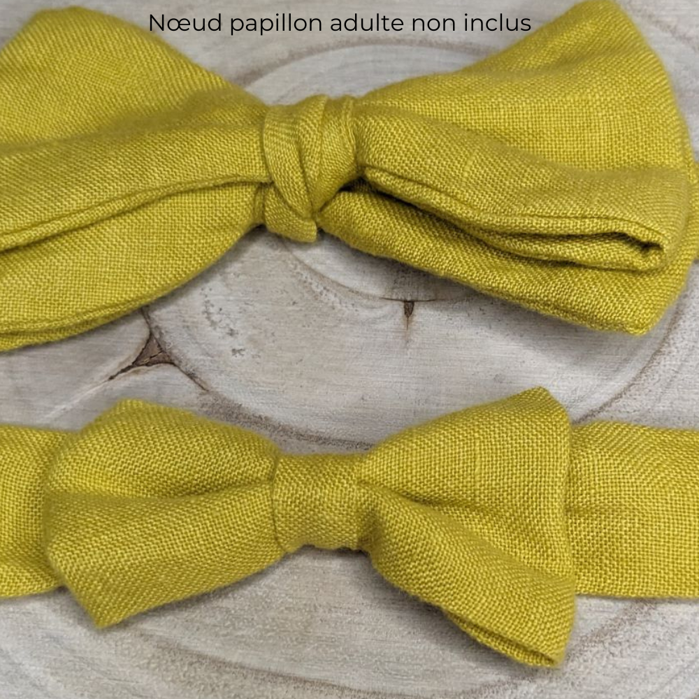 Noeud papillon enfant lin spirant jaune moutarde