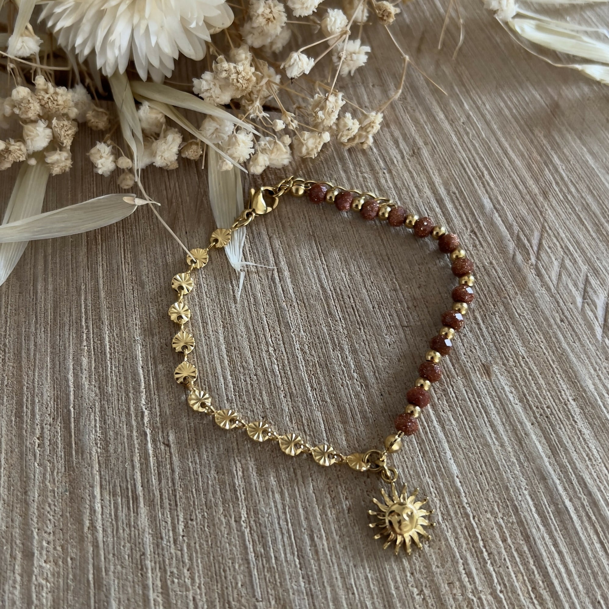 Bracelet chaine soleil + perles soleil