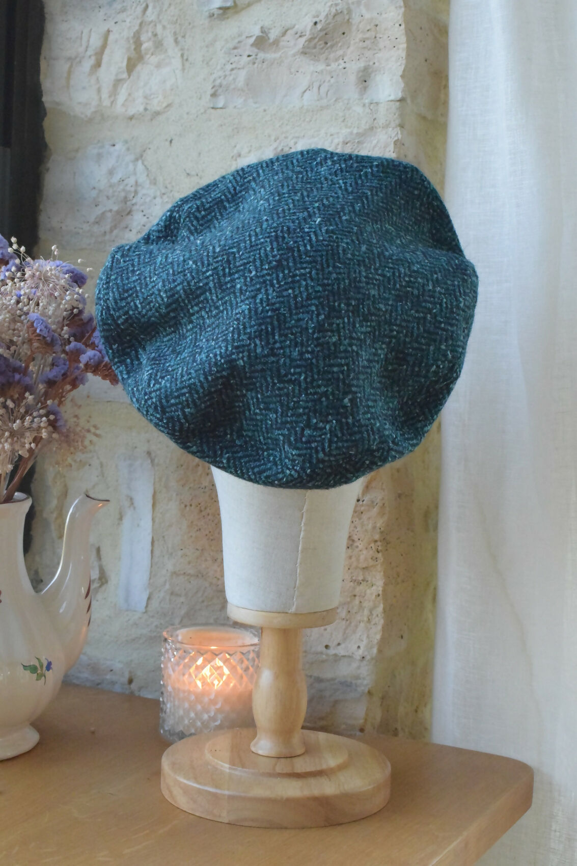beret-laine-vert-canard-chevron-chic-ethique-artisanale-fait-main-tendance-upcycling-4