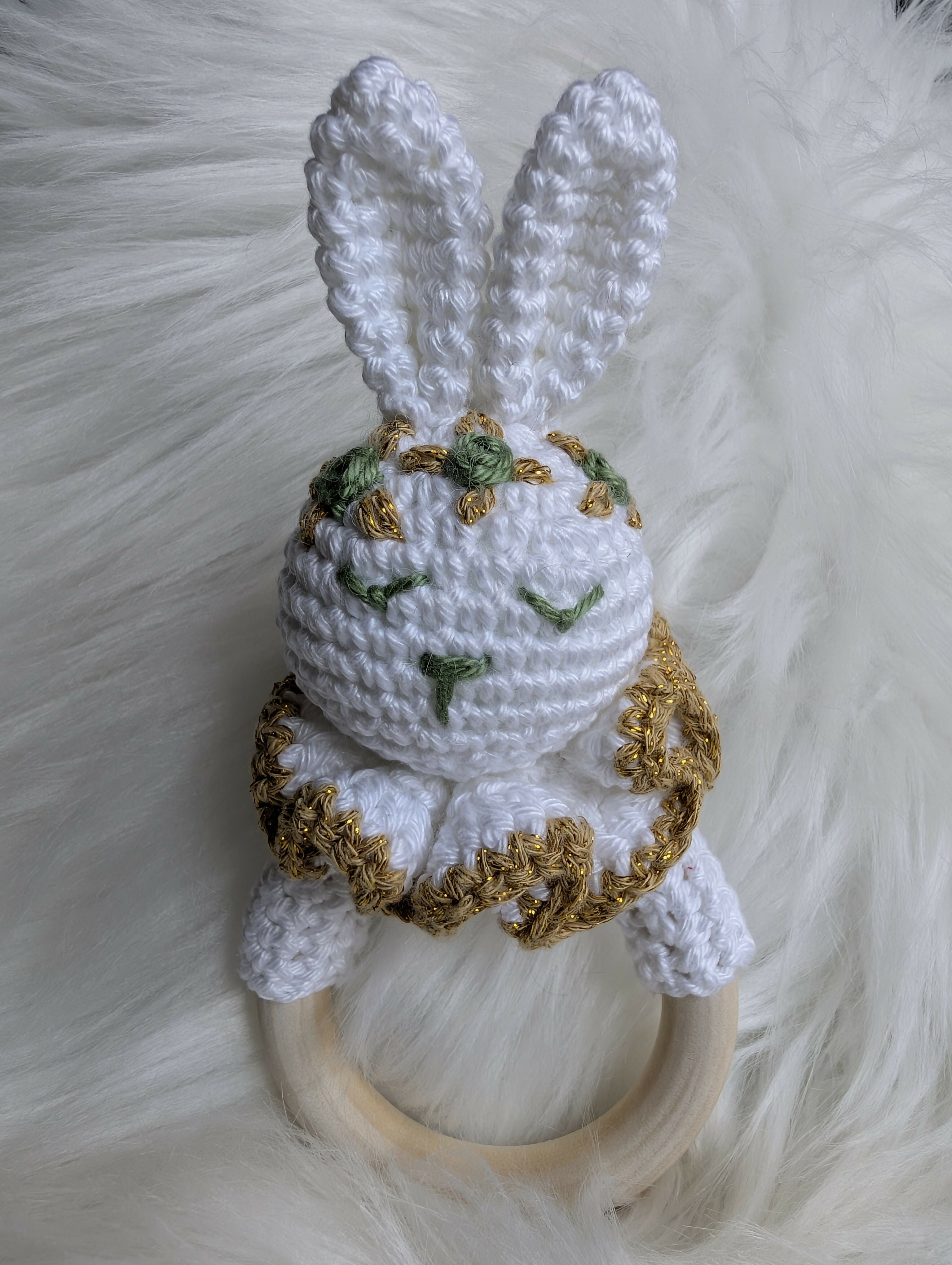 HOCHET bébé lapin blanc et or