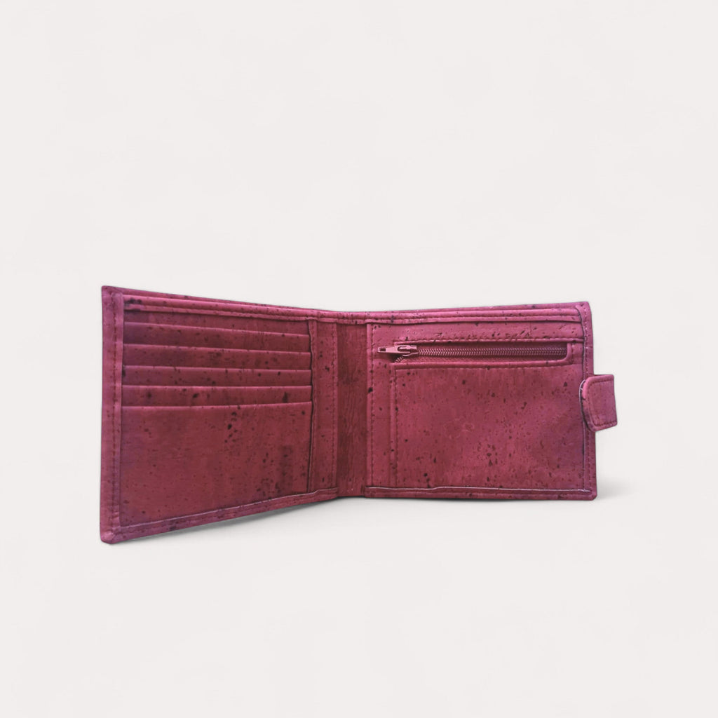 Portefeuille en liège avec zip, Roman bordeaux