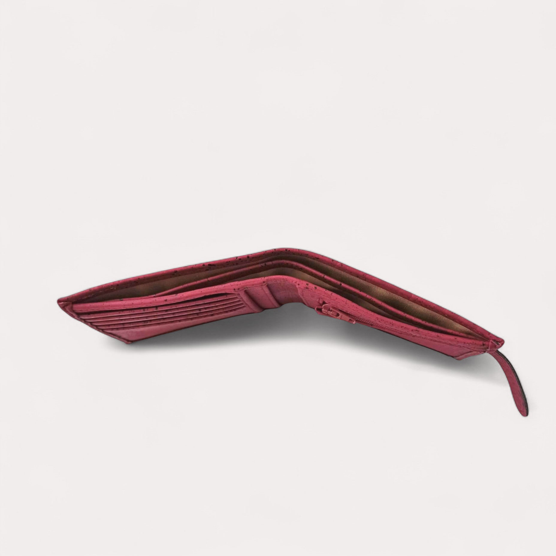 Portefeuille en liège avec zip, Roman bordeaux