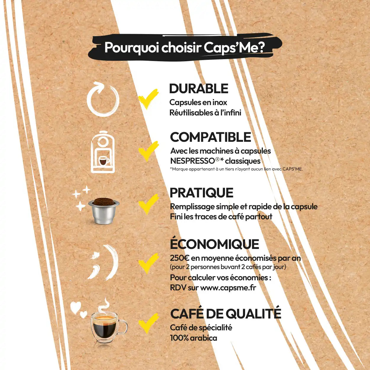300 opercules & 3 capsules réutilisables & rechargeables en inox compatibles Nespresso®