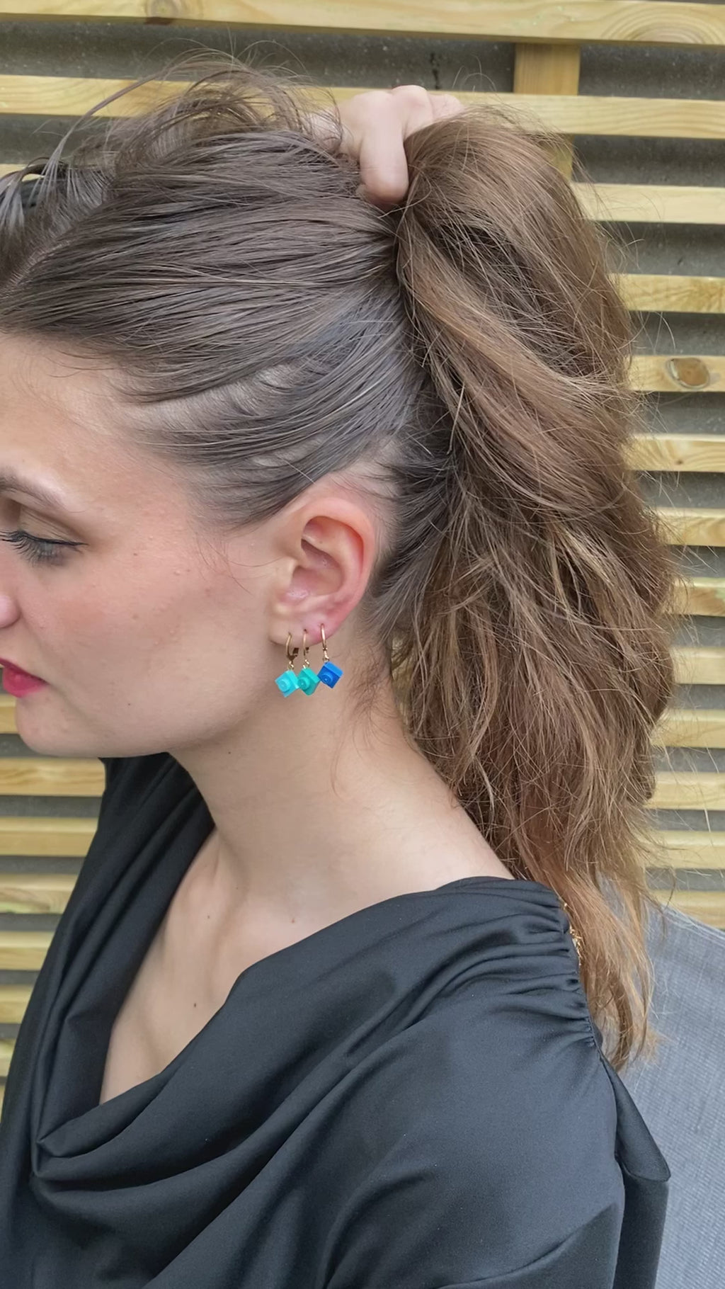 Mini stainless steel sleeper earrings with a Lego® brick