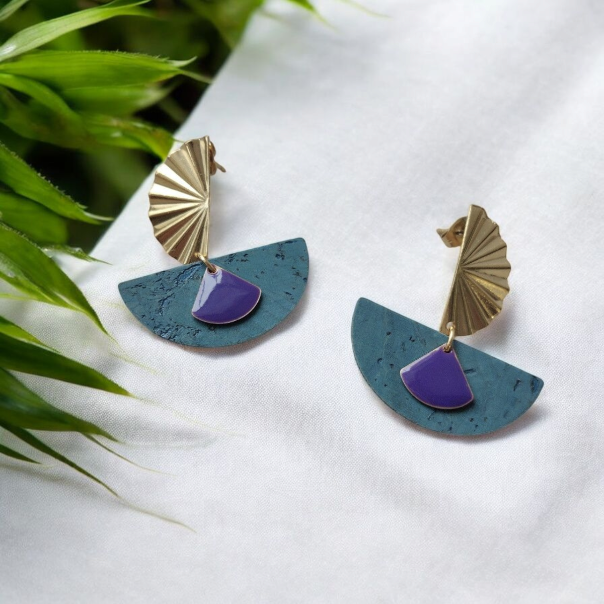 Boucles d'oreilles en liège Ninon  Karmyliege Bleu-canard