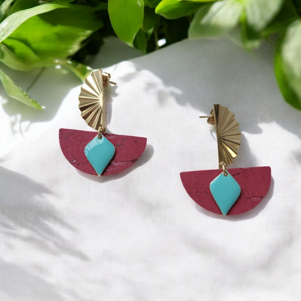 Boucles d'oreilles en liège Ninon  Karmyliege Rose-pétant