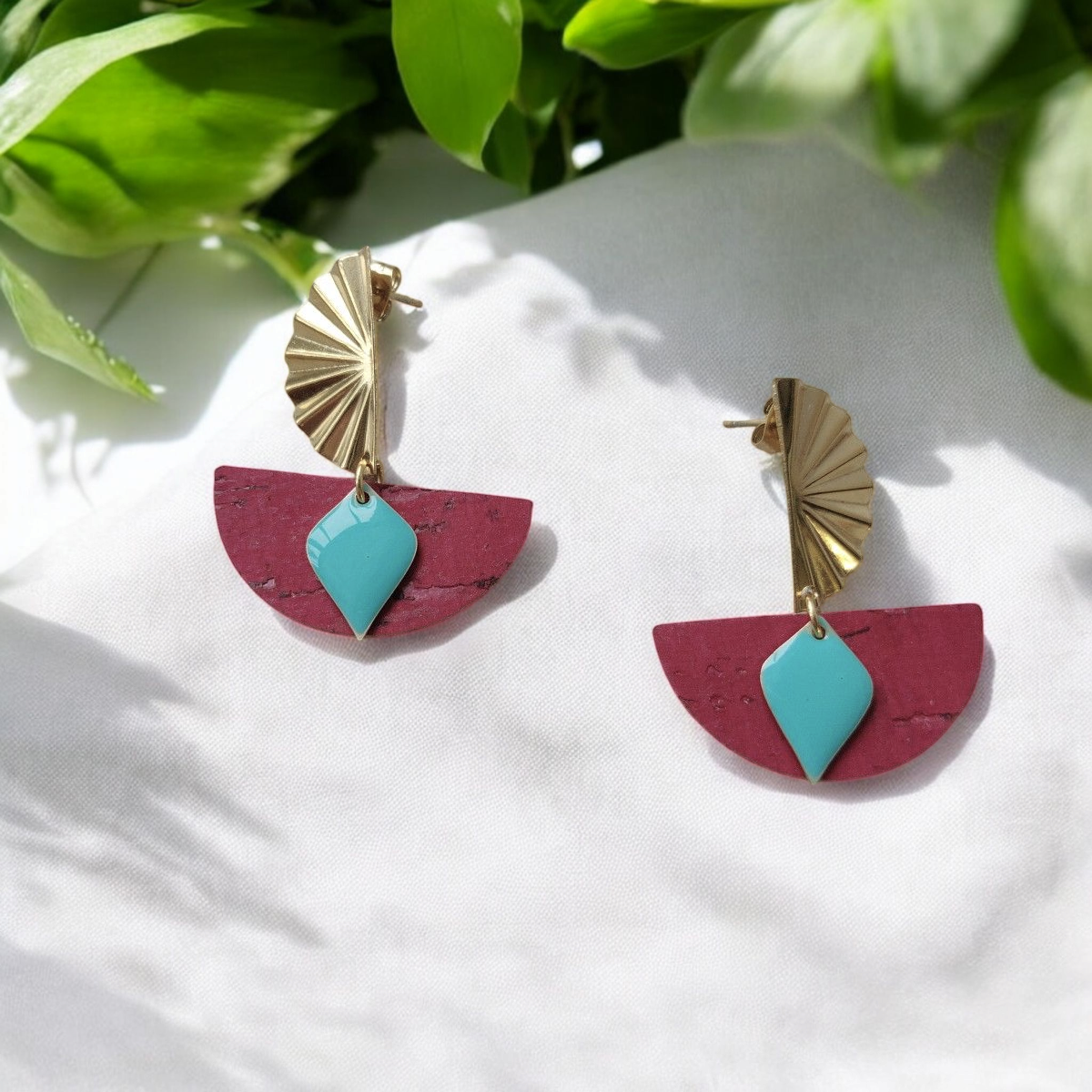 Boucles d'oreilles en liège Ninon  Karmyliege Rose-pétant