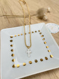 collier cosmos croix doré blanc