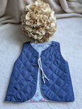 NAVY QUILTED SHEPHERD'S VEST WITH FLOWERS 18 MONTHS-3 YEARS