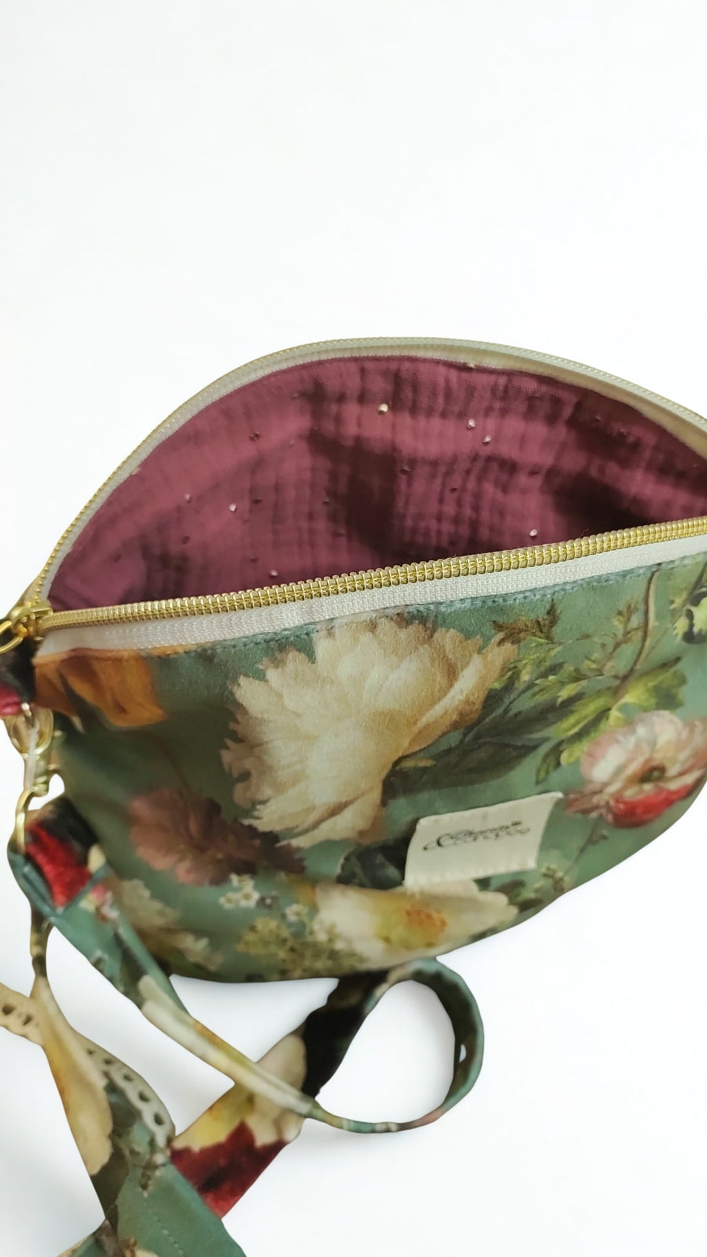 Sac à main en velours gris vert- Motif fleuri pour un look raffiné et romantique