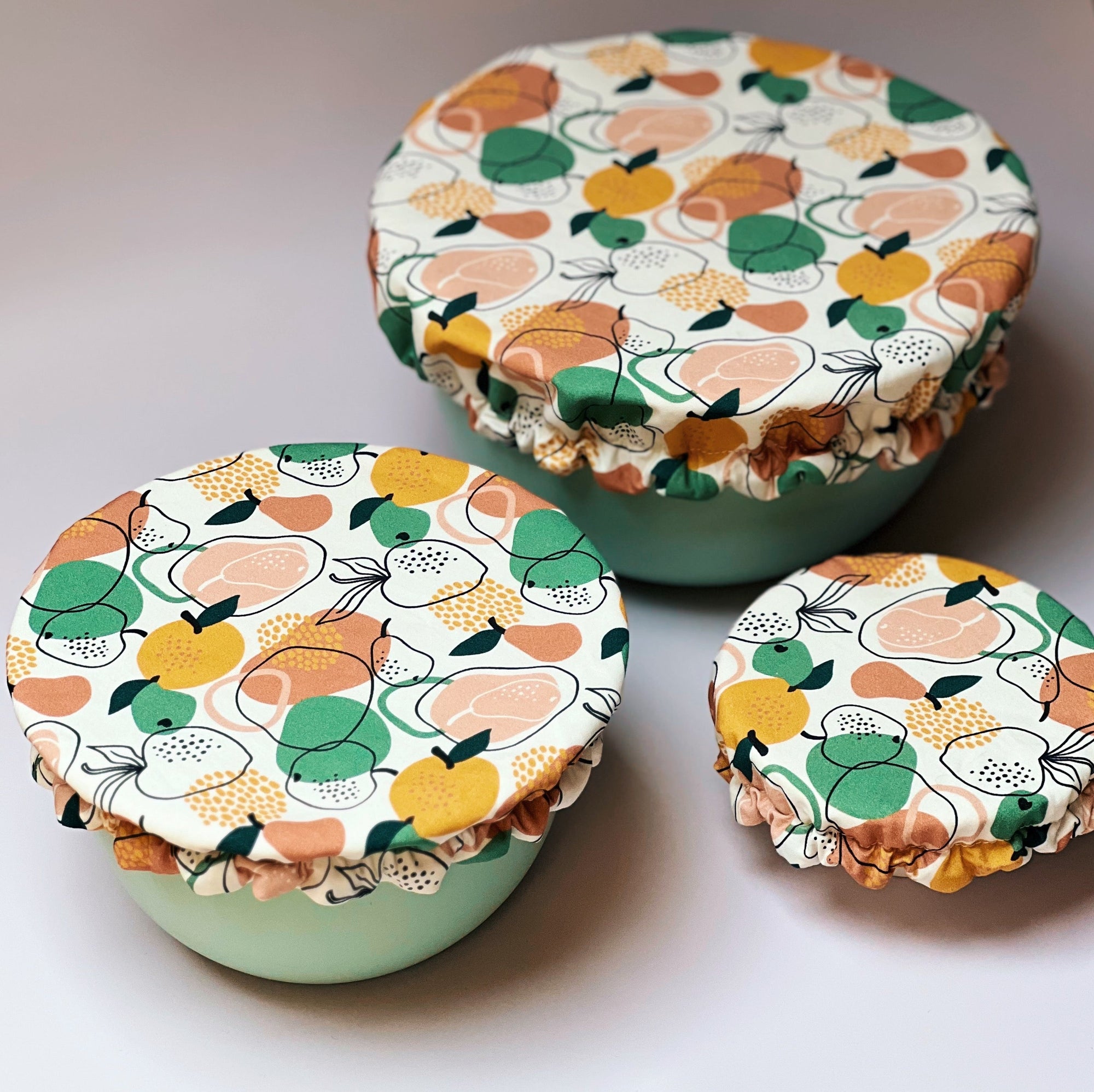 Kit de 3 Charlottes recouvre-Plat en Coton GOTS | FRUITS