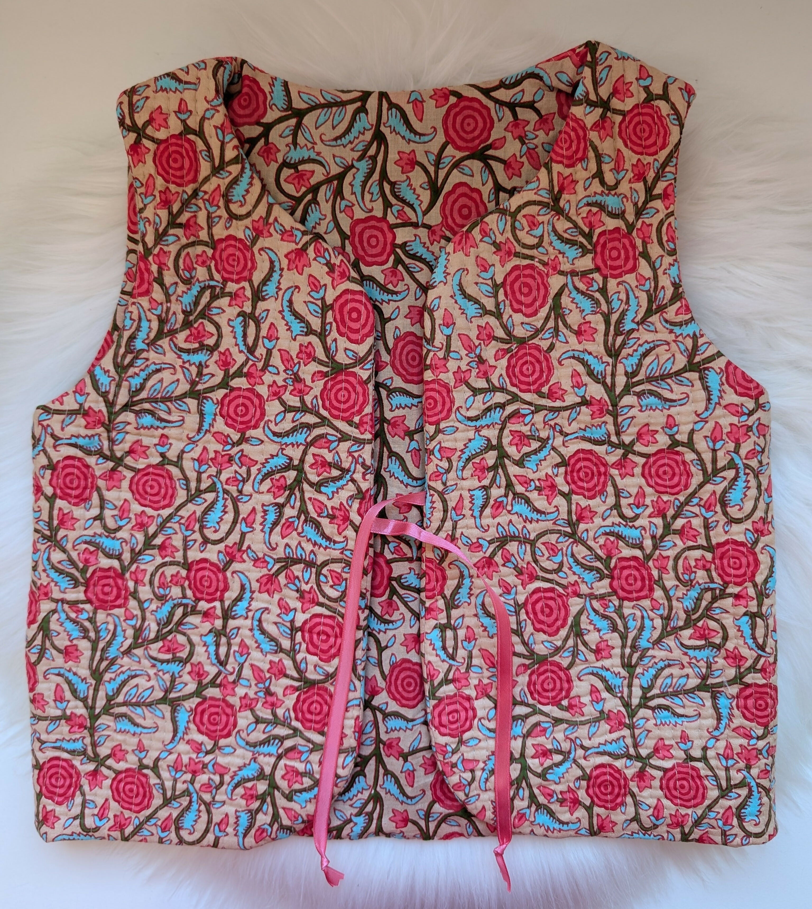 REVERSIBLE SHEPHERD'S VEST 4 to 6 years old pink Indian quilted