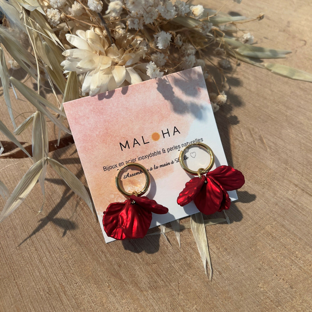Red petal CLIP earrings