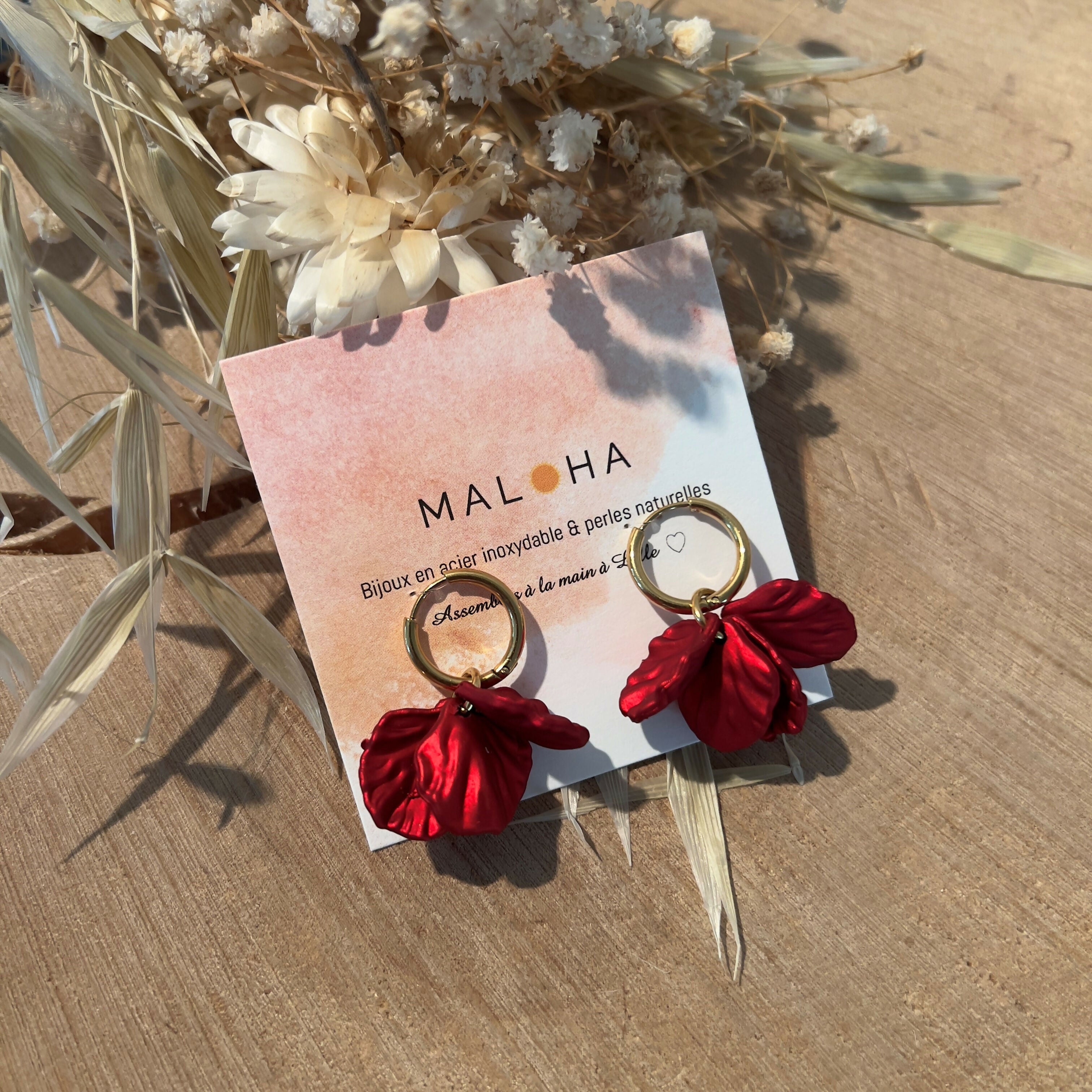 Red petal CLIP earrings