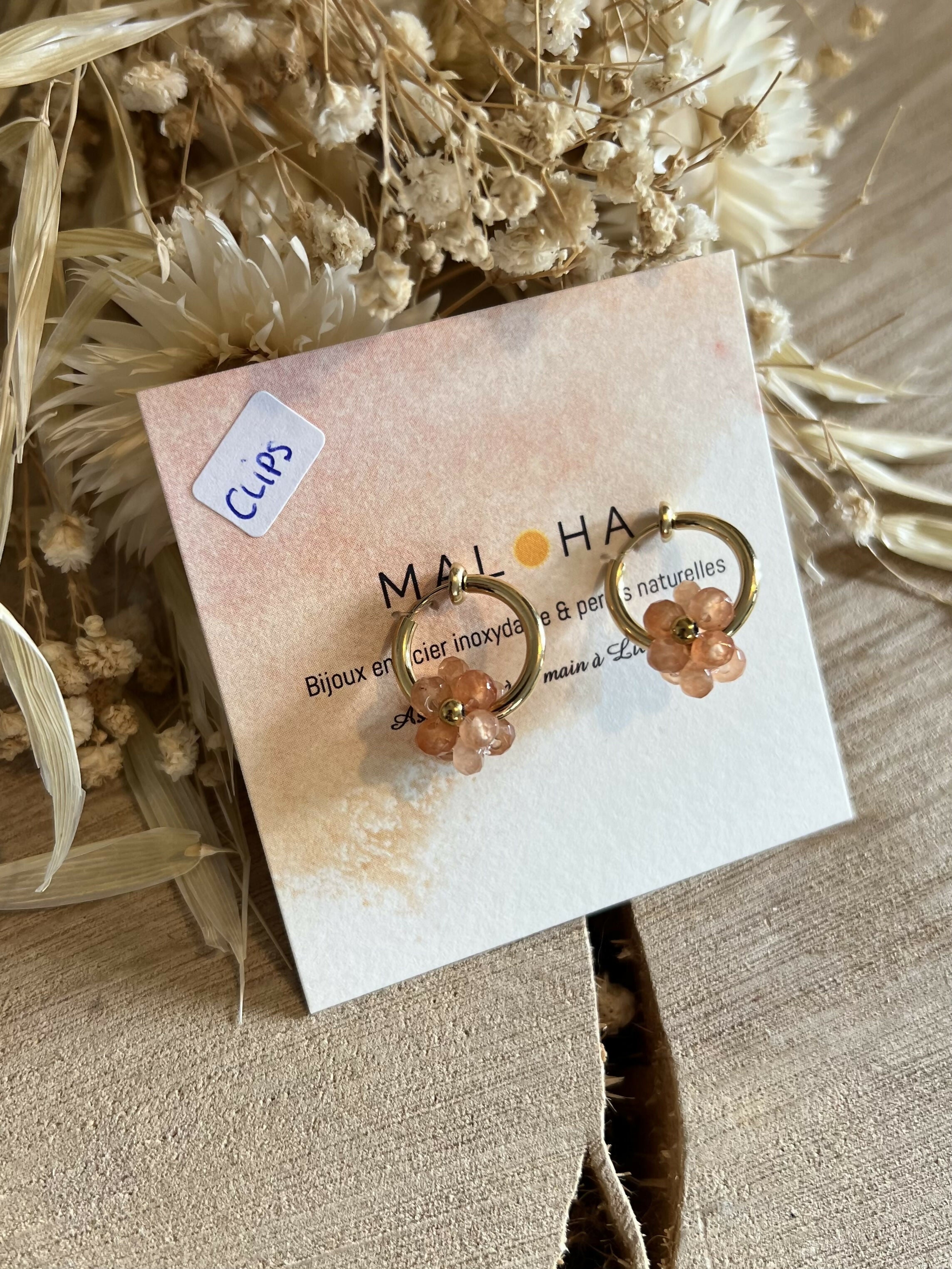 Orange flower CLIP earrings