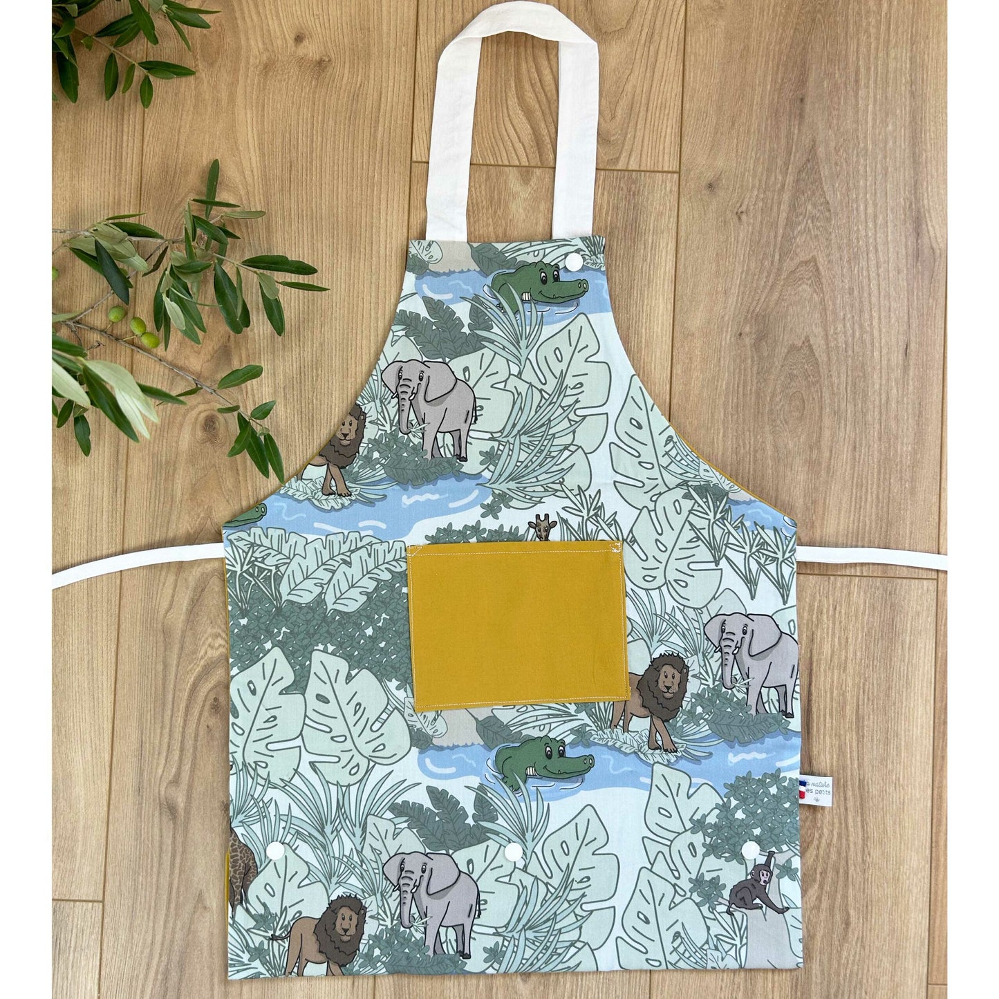 Tablier de cuisine enfant - jungle/moutarde