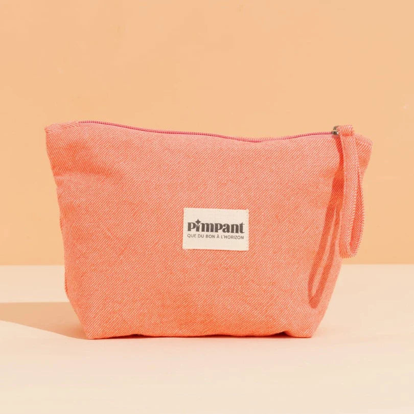Trousse de toilette Pimpant corail en coton bio certifié GOTS