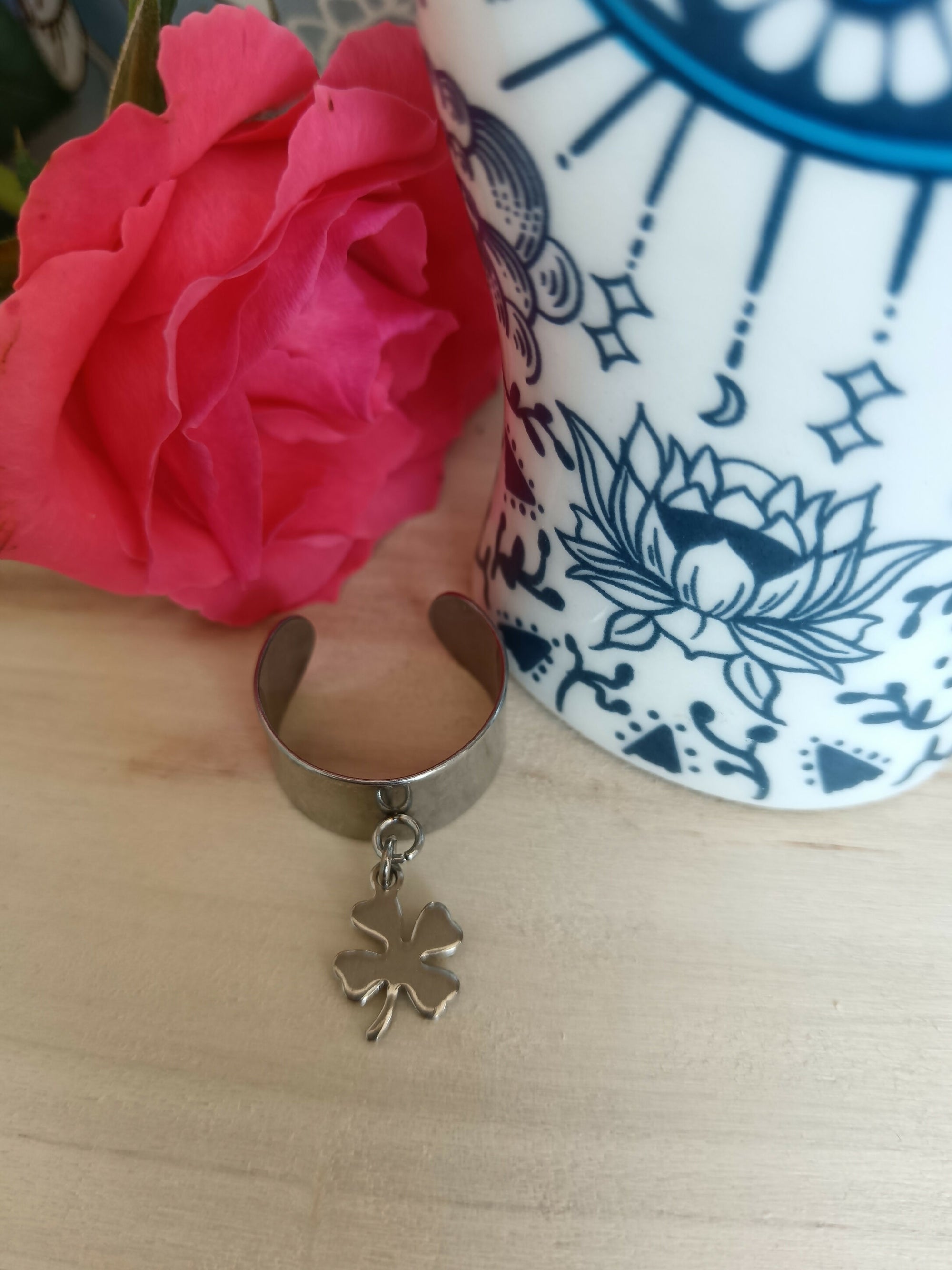 bague argent trefle