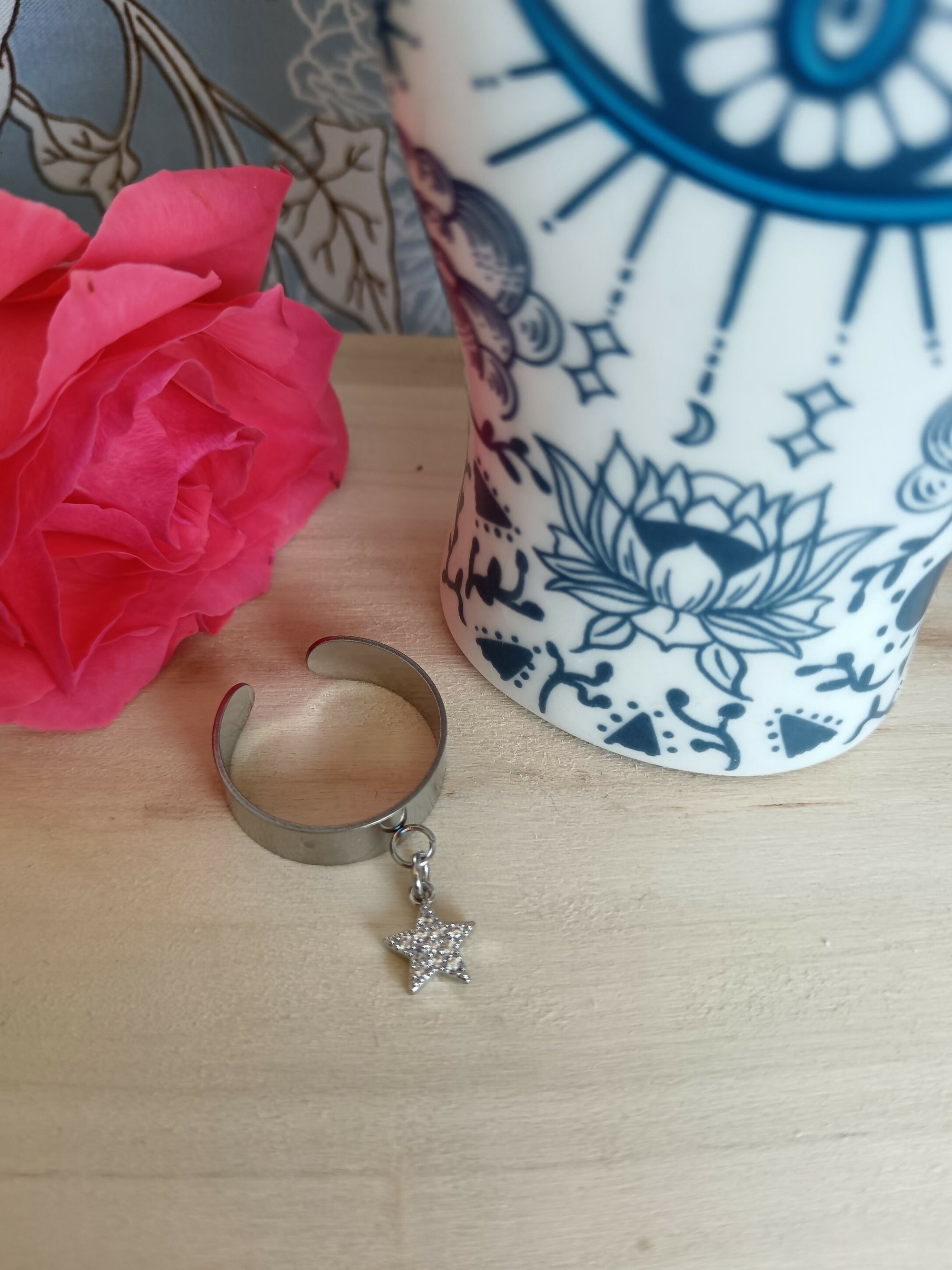 bague argent etoile zircon