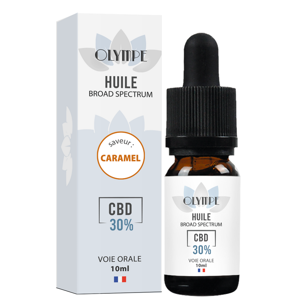huile de cbd 30% broad spectrum saveur caramel Olympe CBD