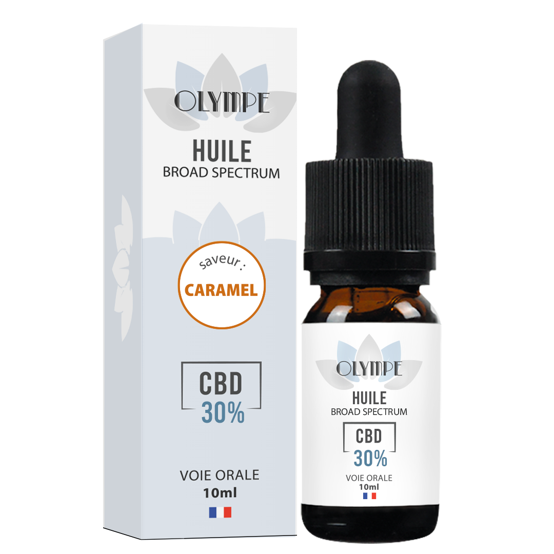 huile de cbd 30% broad spectrum saveur caramel Olympe CBD