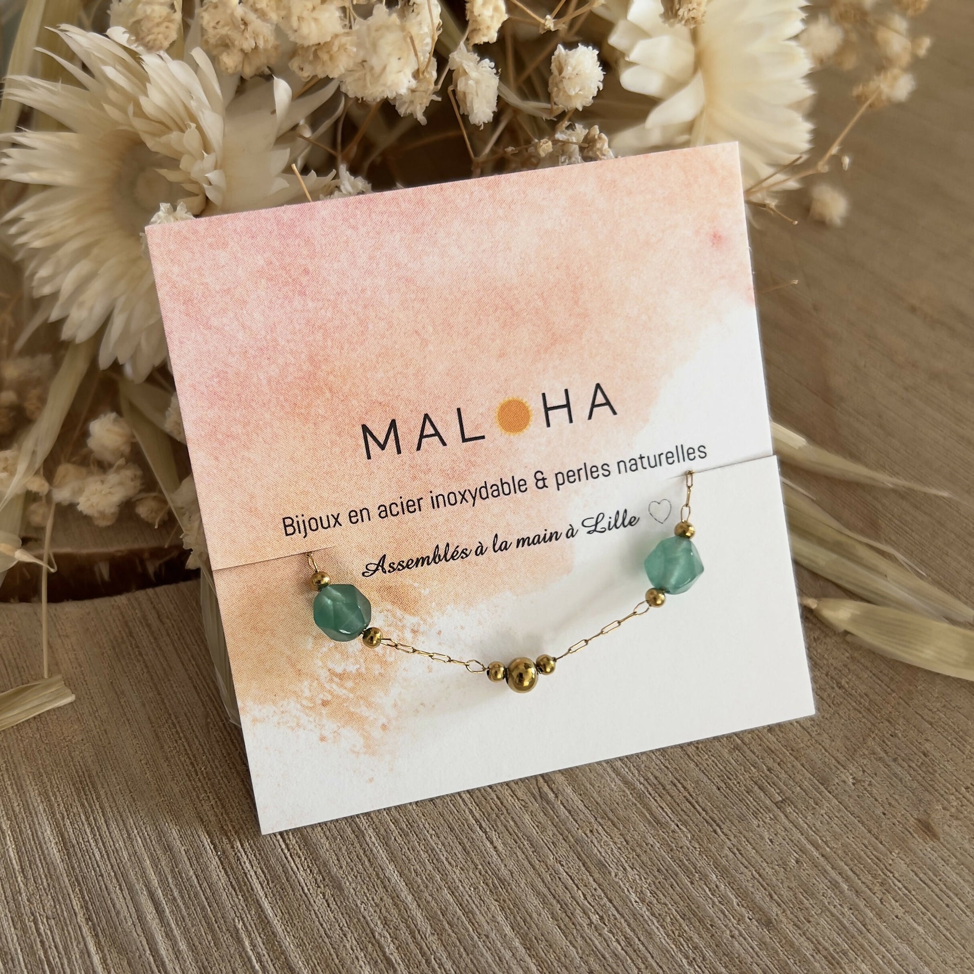 Bracelet aventurine & doré acier inox