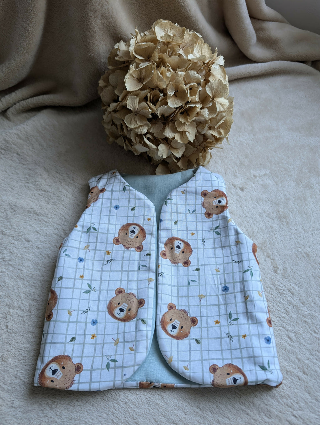 SHEEP'S WOOL VEST PLAID BEAR SWEATER 18 MONTHS-3 YEARS