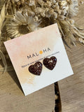 Earrings, small red glitter resin hearts