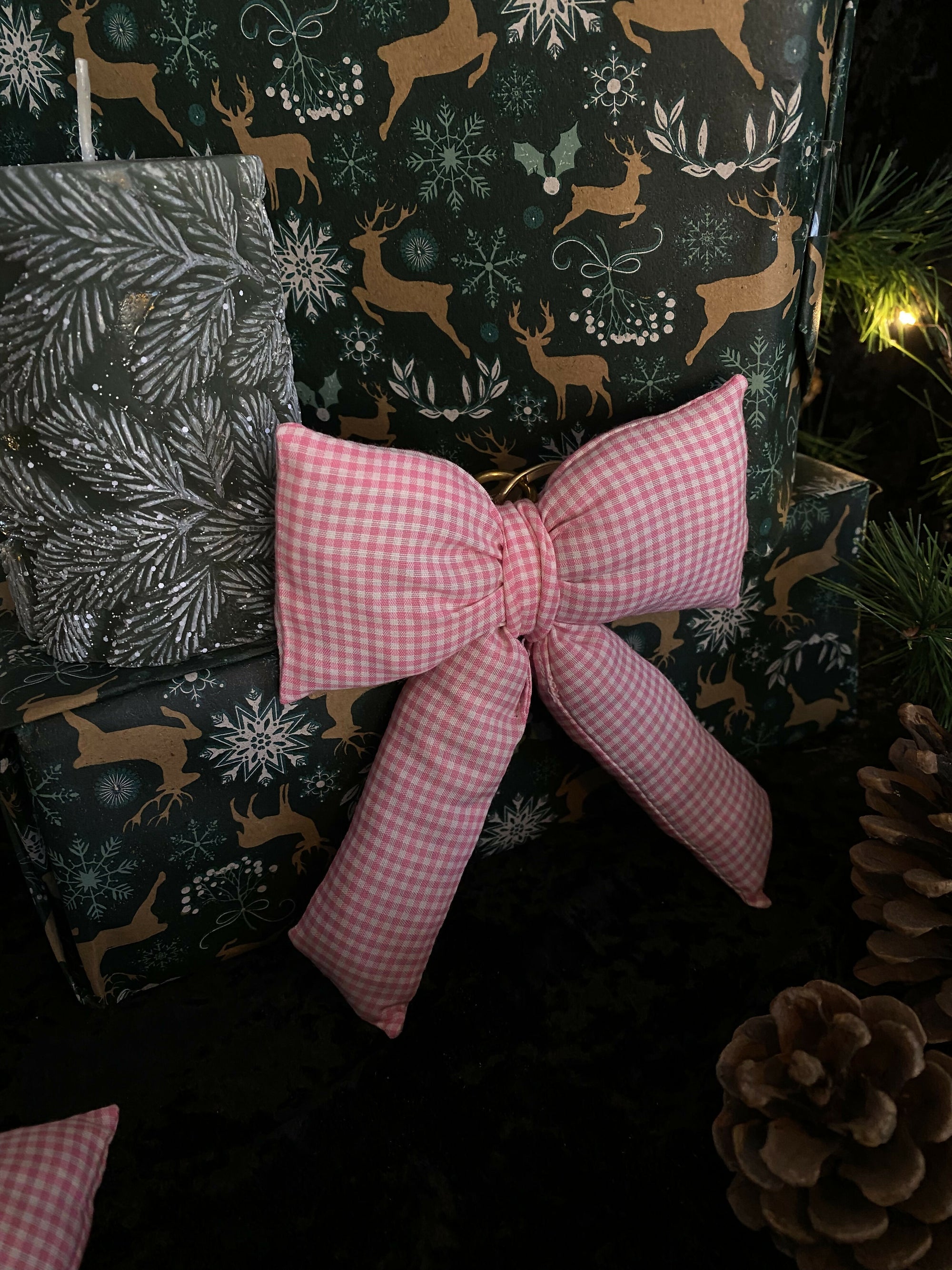 Porte-clé ou bijou de sac à main nœud - Petit - Vichy rose